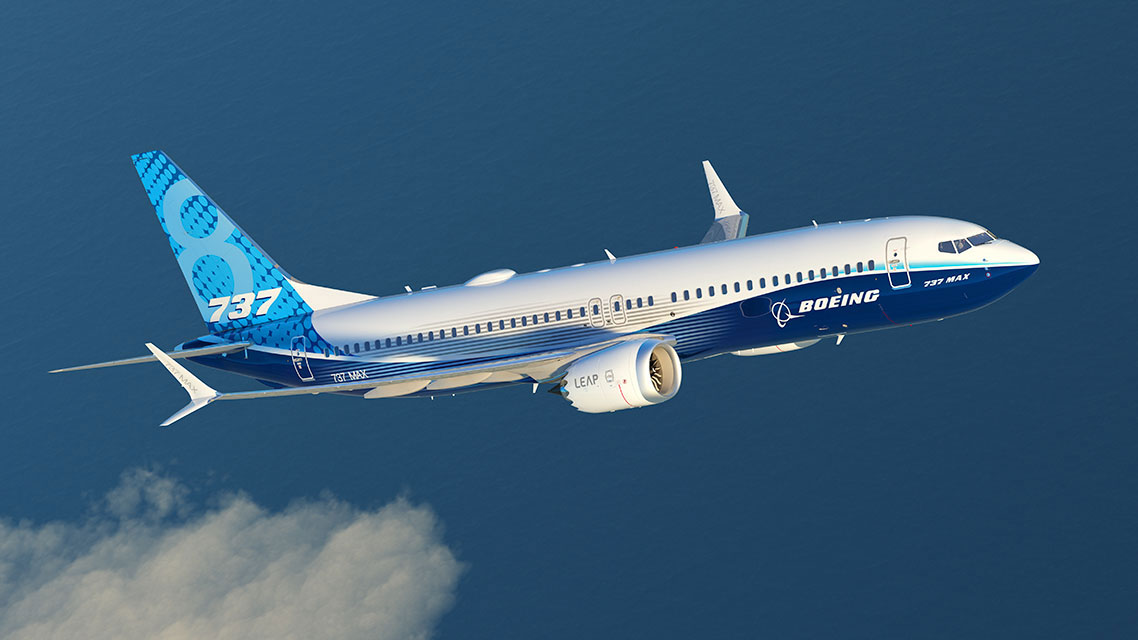 Boeing 737 MAX 8 in flight over open water