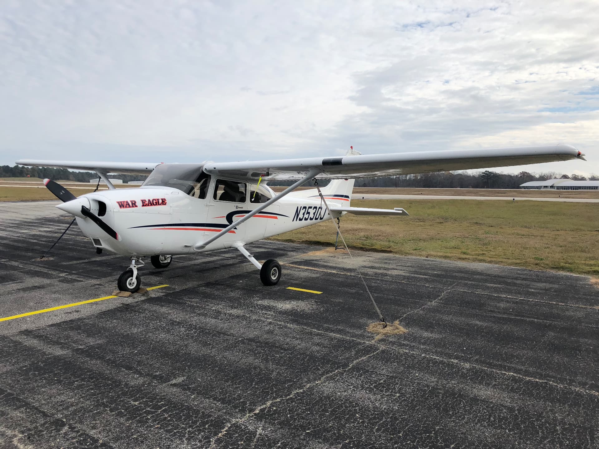Auburn University Cessna 172 parked on the ramp at the Auburn University Regional Airport